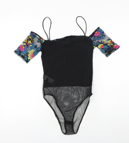 Topshop Womens Black Floral Polyester Bodysuit One-Piece Size 6 Snap