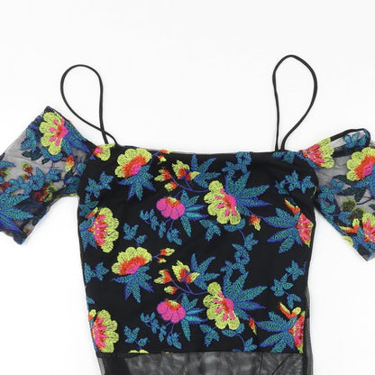 Topshop Womens Black Floral Polyester Bodysuit One-Piece Size 6 Snap