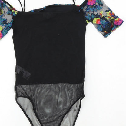 Topshop Womens Black Floral Polyester Bodysuit One-Piece Size 6 Snap