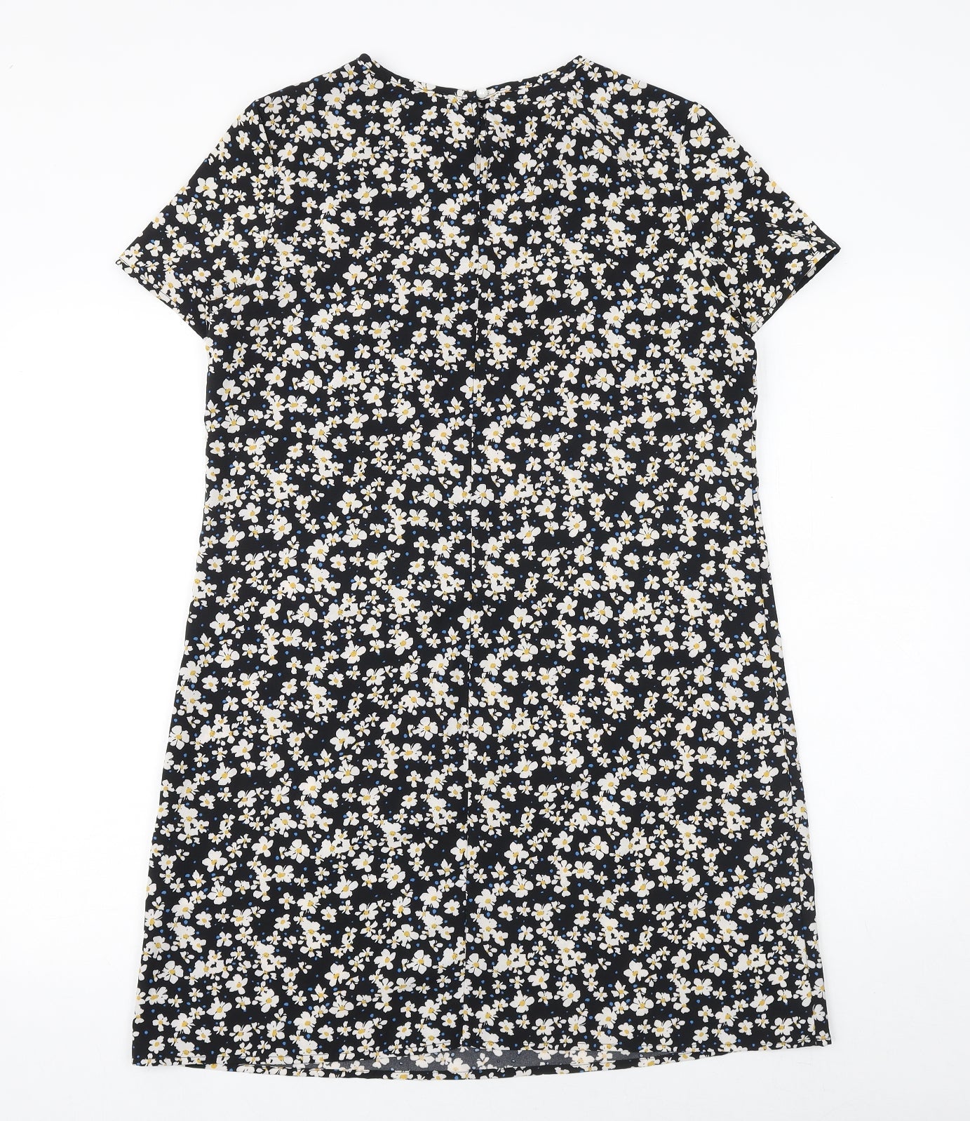 SheIn Womens Black Floral Polyester A-Line Size M Round Neck Button