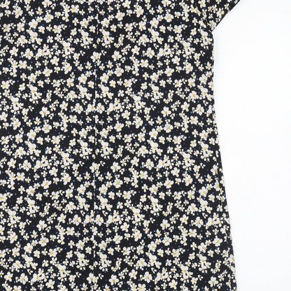 SheIn Womens Black Floral Polyester A-Line Size M Round Neck Button