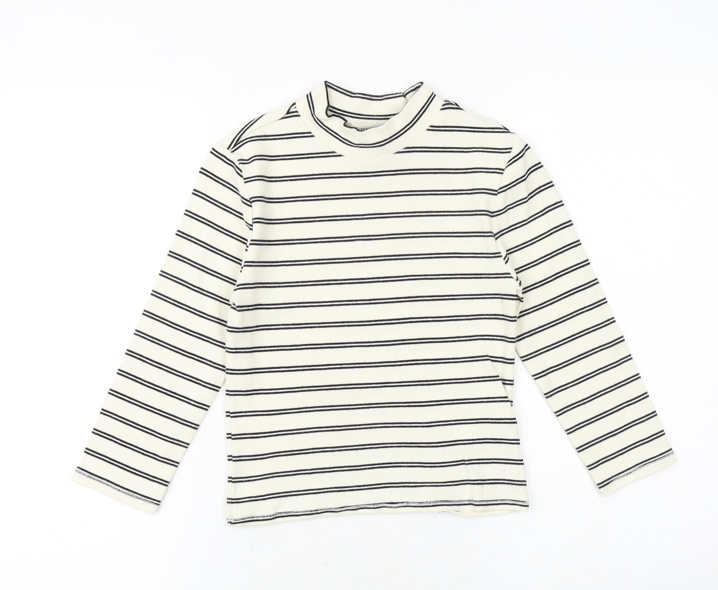 FOREVER 21 Womens Beige Striped Cotton Basic T-Shirt Size M Mock Neck