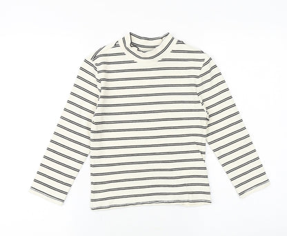 FOREVER 21 Womens Beige Striped Cotton Basic T-Shirt Size M Mock Neck