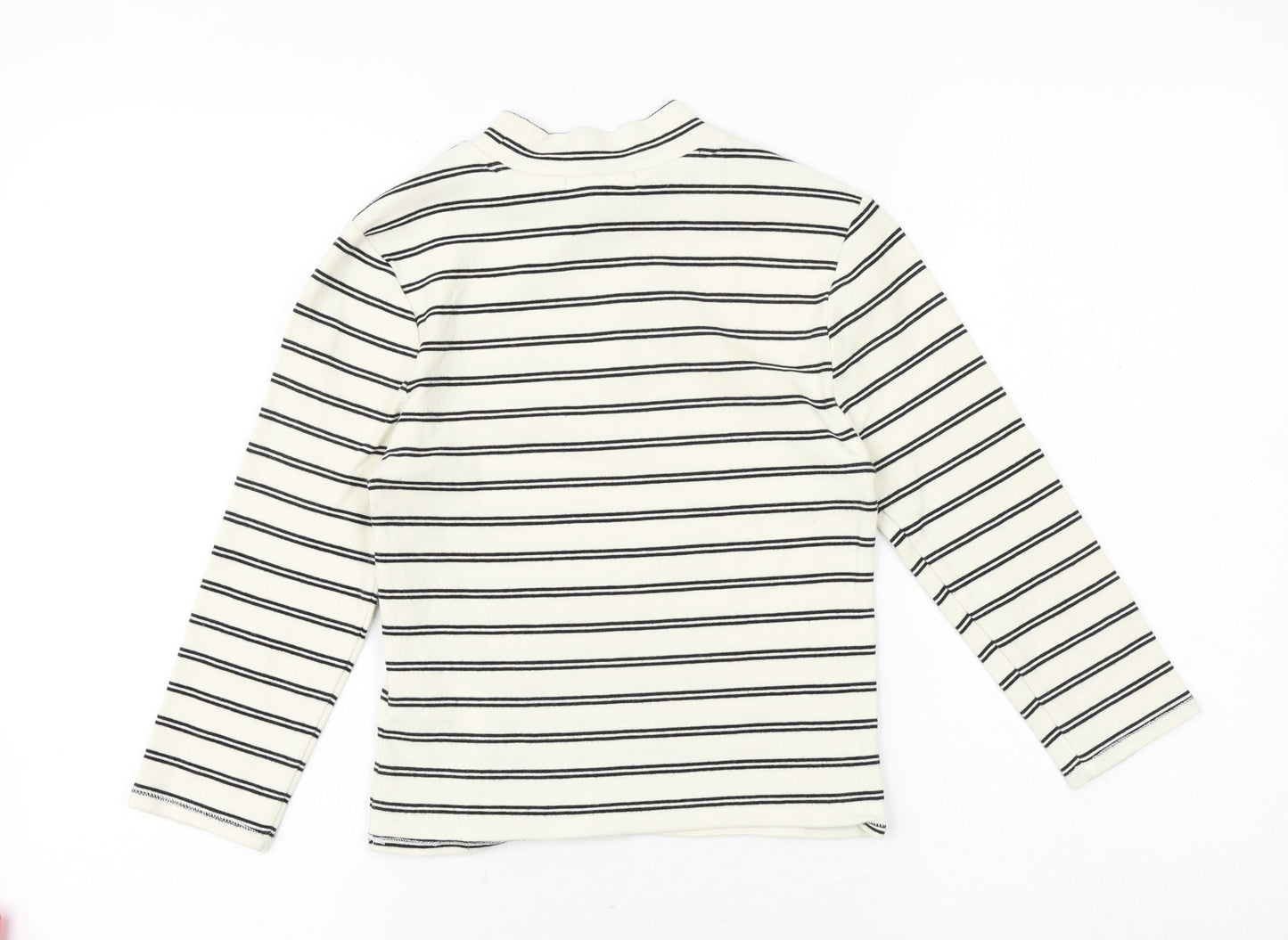 FOREVER 21 Womens Beige Striped Cotton Basic T-Shirt Size M Mock Neck