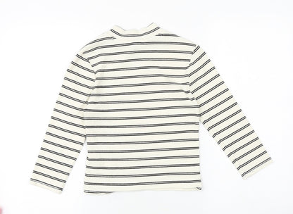 FOREVER 21 Womens Beige Striped Cotton Basic T-Shirt Size M Mock Neck