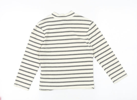 FOREVER 21 Womens Beige Striped Cotton Basic T-Shirt Size M Mock Neck