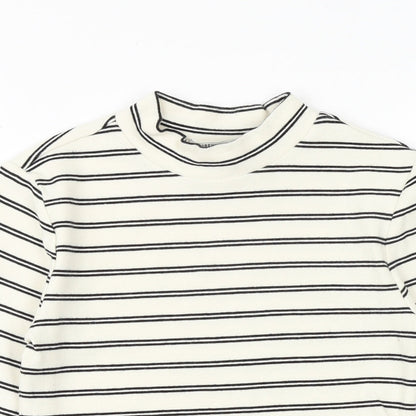 FOREVER 21 Womens Beige Striped Cotton Basic T-Shirt Size M Mock Neck