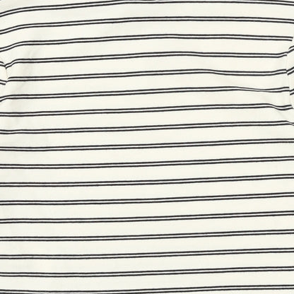 FOREVER 21 Womens Beige Striped Cotton Basic T-Shirt Size M Mock Neck