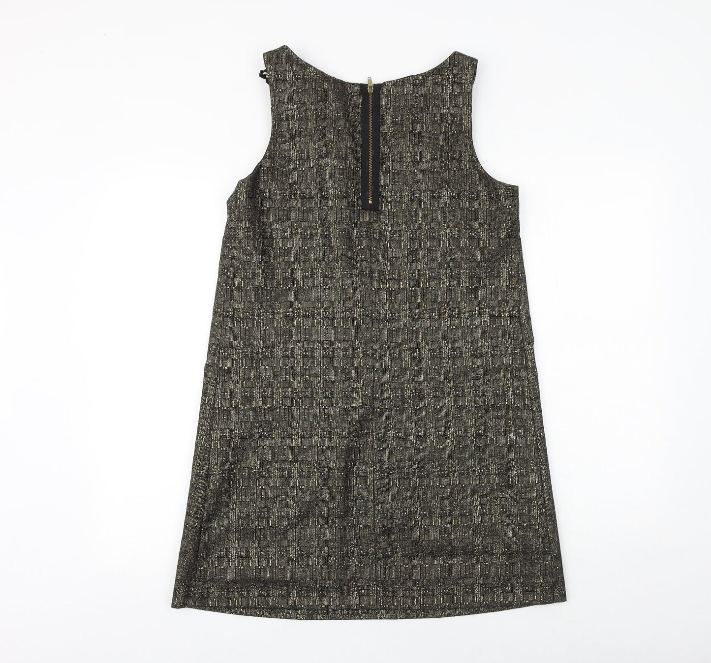 River Island Womens Black Geometric Wool A-Line Size 12 Round Neck Zip - Flower Detail