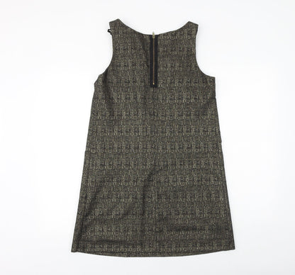 River Island Womens Black Geometric Wool A-Line Size 12 Round Neck Zip - Flower Detail