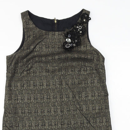 River Island Womens Black Geometric Wool A-Line Size 12 Round Neck Zip - Flower Detail