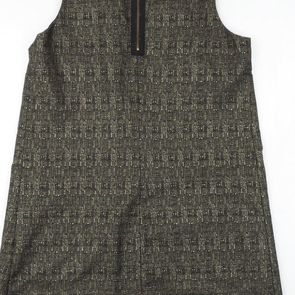 River Island Womens Black Geometric Wool A-Line Size 12 Round Neck Zip - Flower Detail