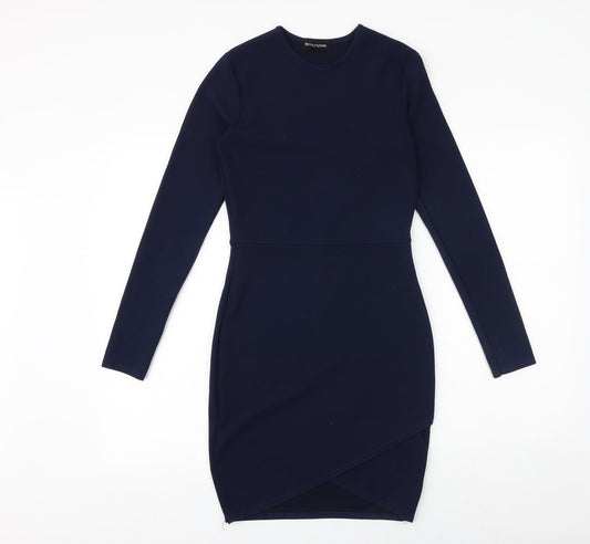 PRETTYLITTLETHING Womens Blue Polyester Shift Size 10 Round Neck Pullover