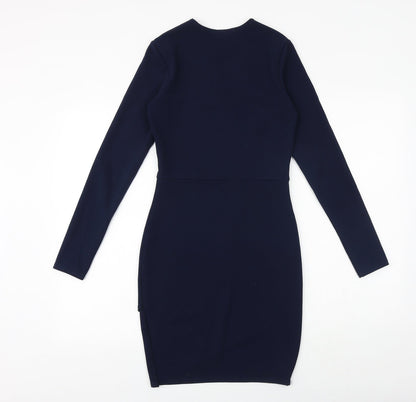 PRETTYLITTLETHING Womens Blue Polyester Shift Size 10 Round Neck Pullover