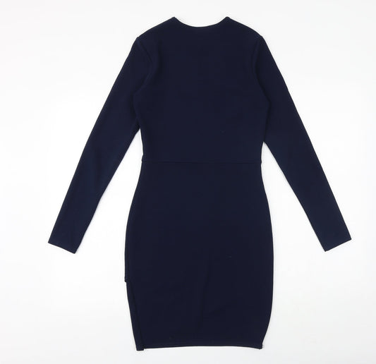 PRETTYLITTLETHING Womens Blue Polyester Shift Size 10 Round Neck Pullover