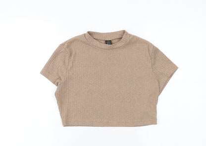 SheIn Womens Brown Polyester Cropped T-Shirt Size XL Mock Neck