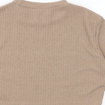 SheIn Womens Brown Polyester Cropped T-Shirt Size XL Mock Neck