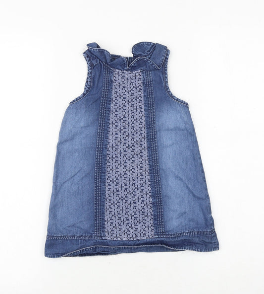 NEXT Baby Blue 100% Cotton A-Line Size 12-18 Months Round Neck Button