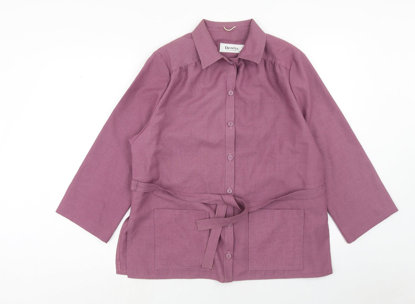 Dereta Womens Purple Polyester Basic Button-Up Size 16 Collared