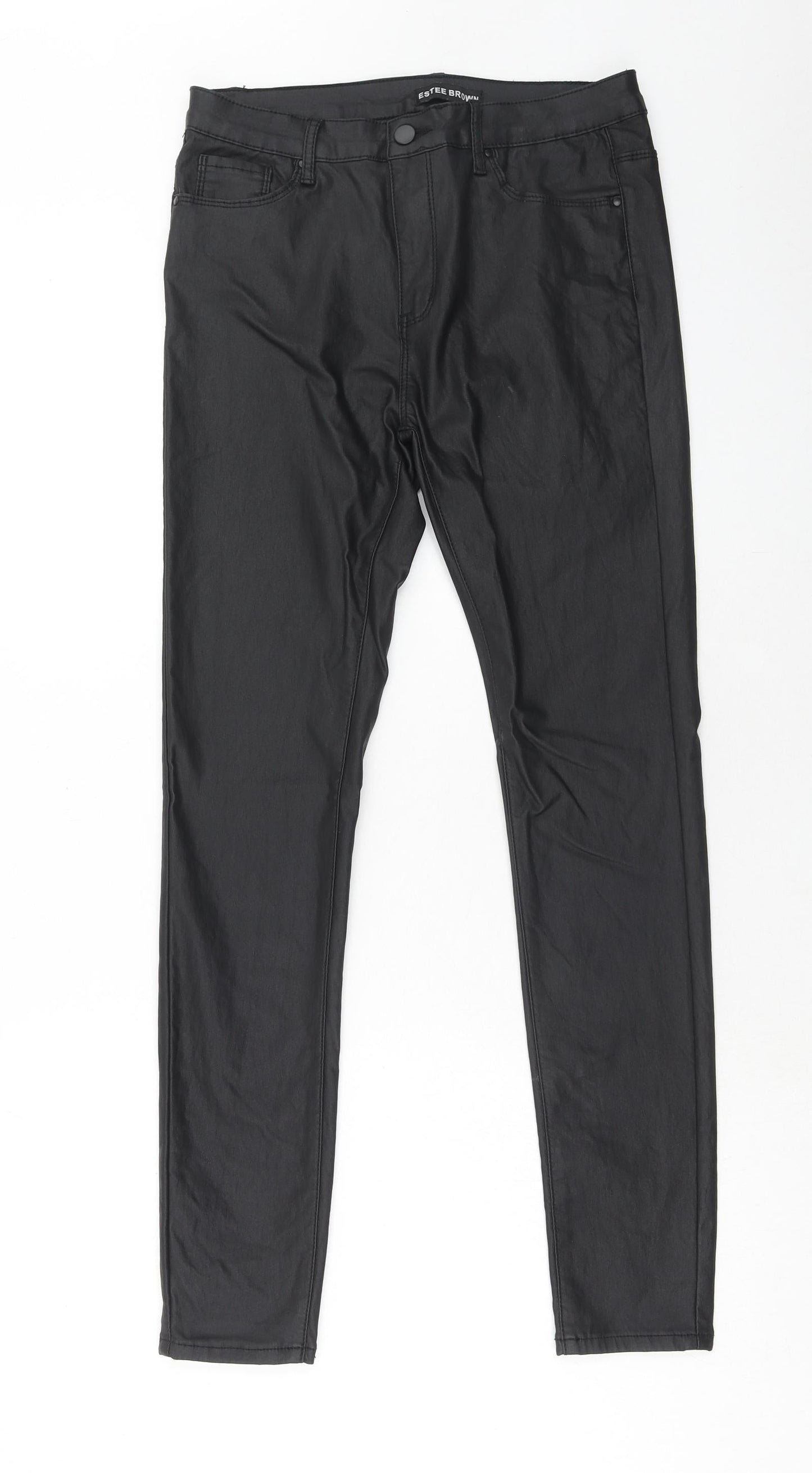 Estee Brown Womens Black Cotton Trousers Size L Regular Zip - Coated