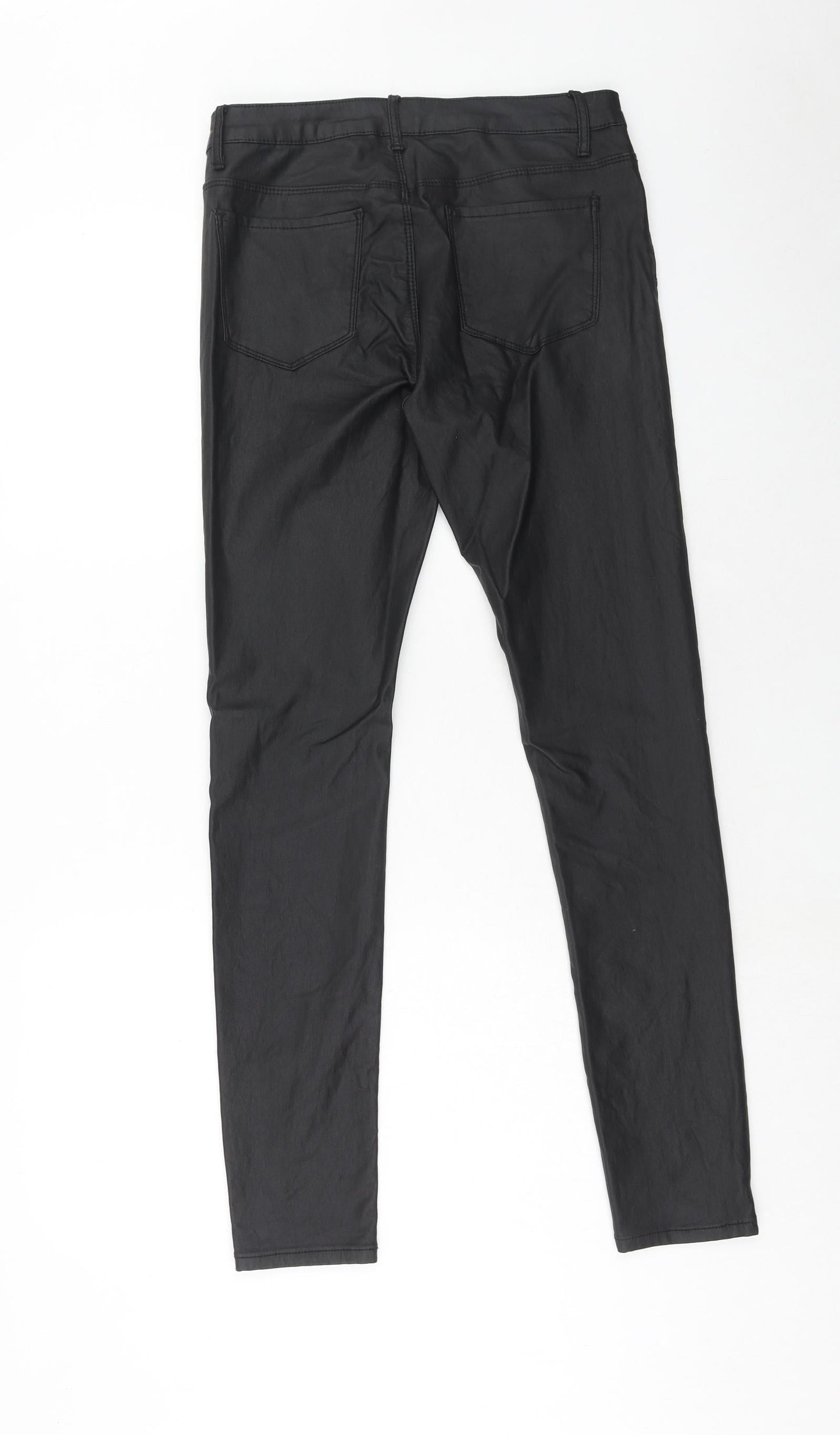 Estee Brown Womens Black Cotton Trousers Size L Regular Zip - Coated