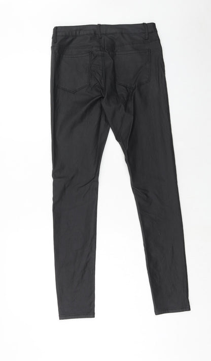 Estee Brown Womens Black Cotton Trousers Size L Regular Zip - Coated