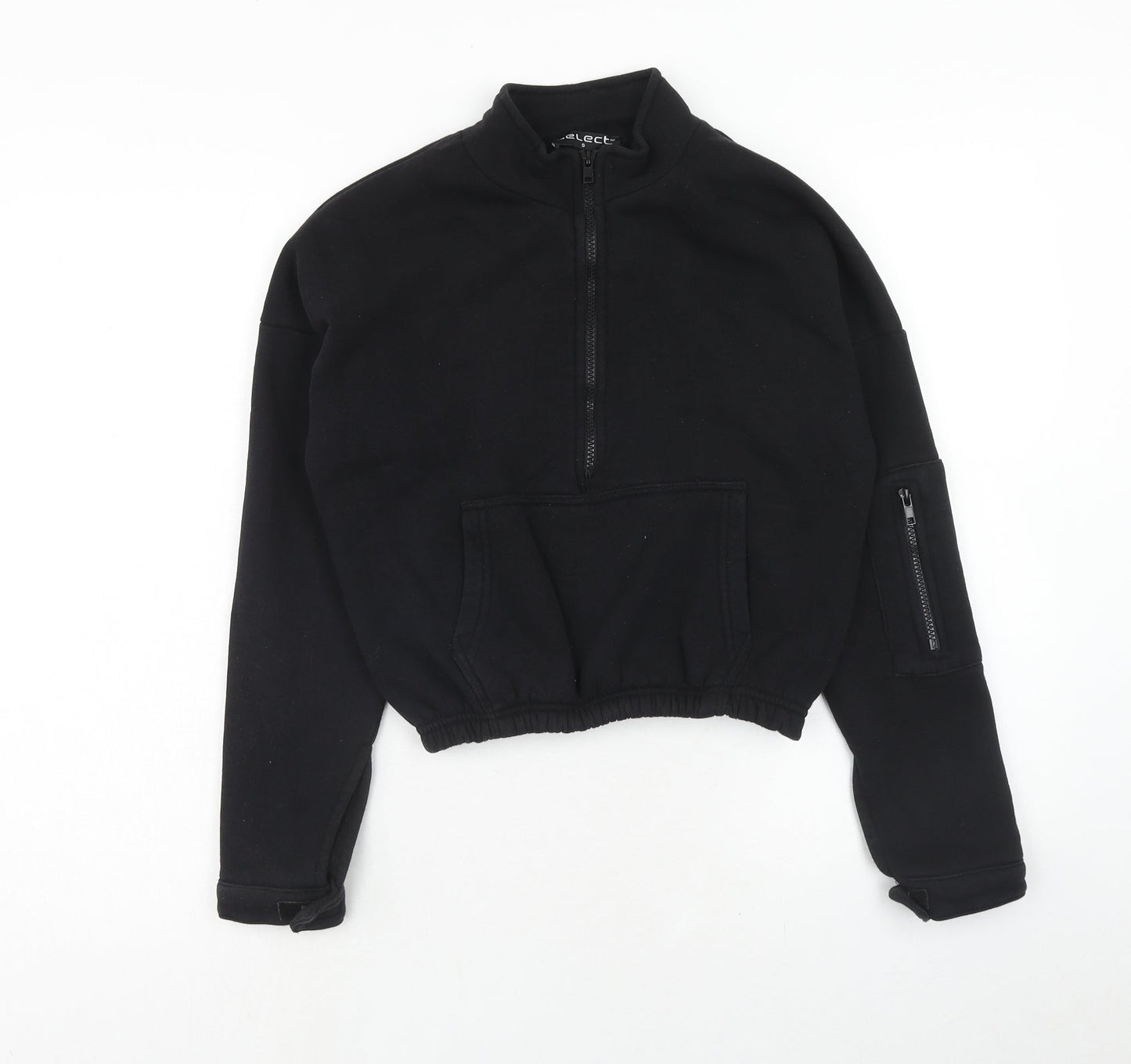 Select Womens Black Cotton Pullover Sweatshirt Size S Zip