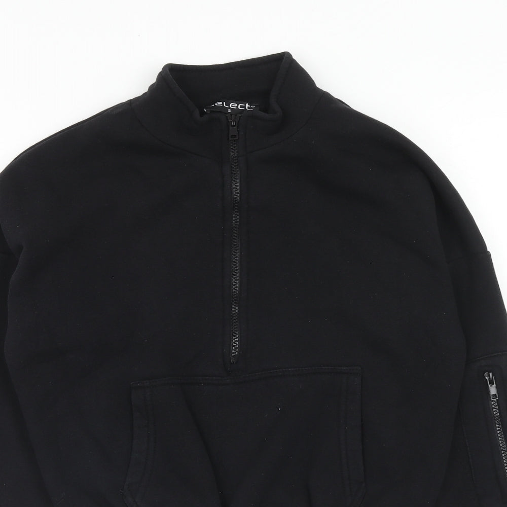 Select Womens Black Cotton Pullover Sweatshirt Size S Zip