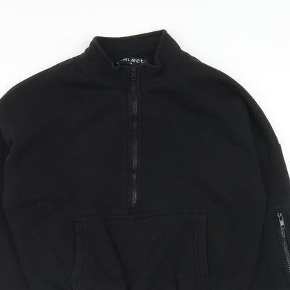 Select Womens Black Cotton Pullover Sweatshirt Size S Zip