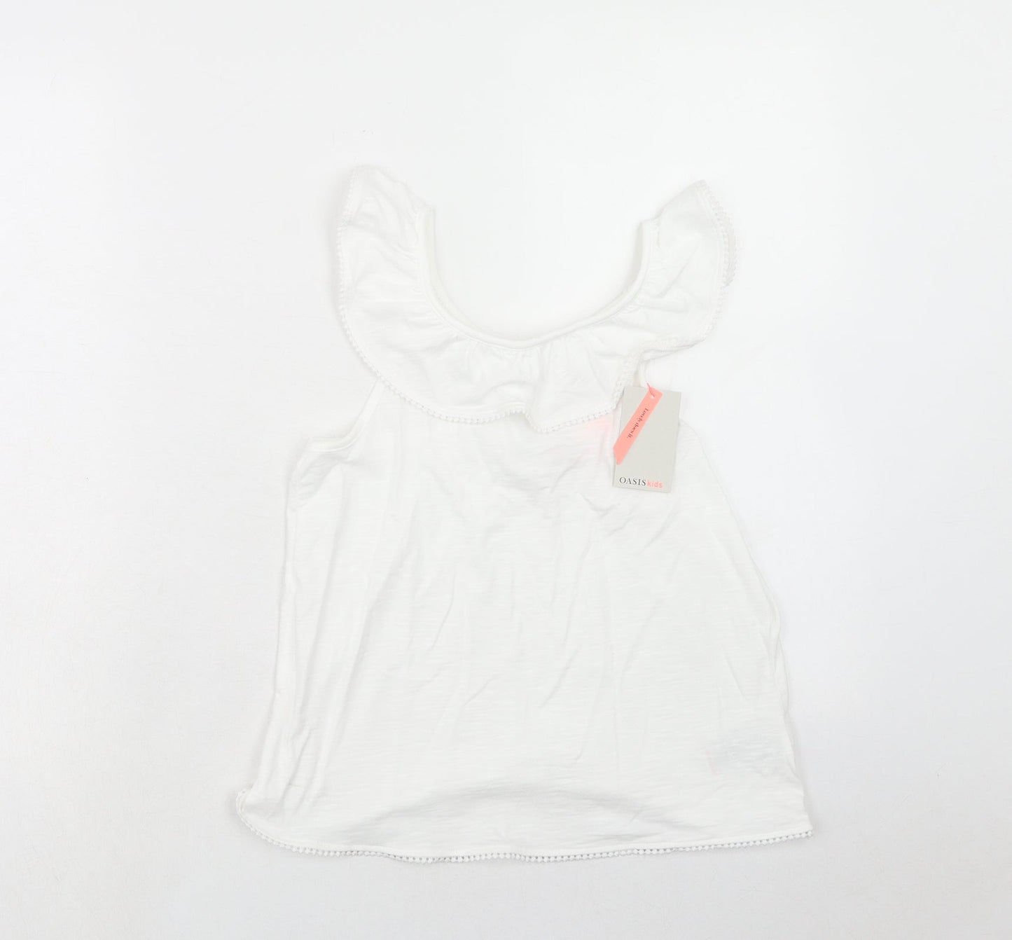 Oasis Girls White Cotton Basic Blouse Size 12 Years Round Neck Pullover