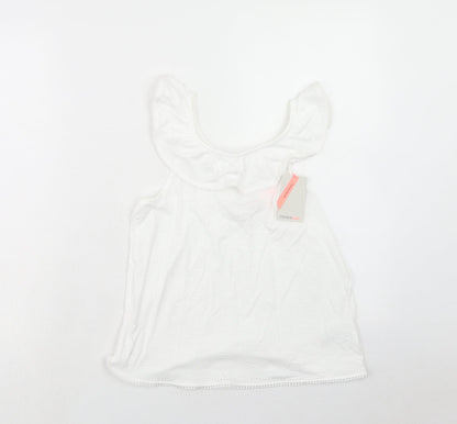 Oasis Girls White Cotton Basic Blouse Size 12 Years Round Neck Pullover