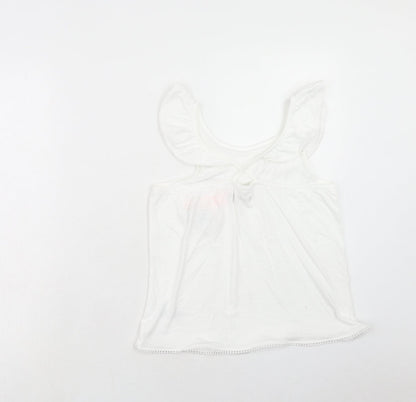 Oasis Girls White Cotton Basic Blouse Size 12 Years Round Neck Pullover
