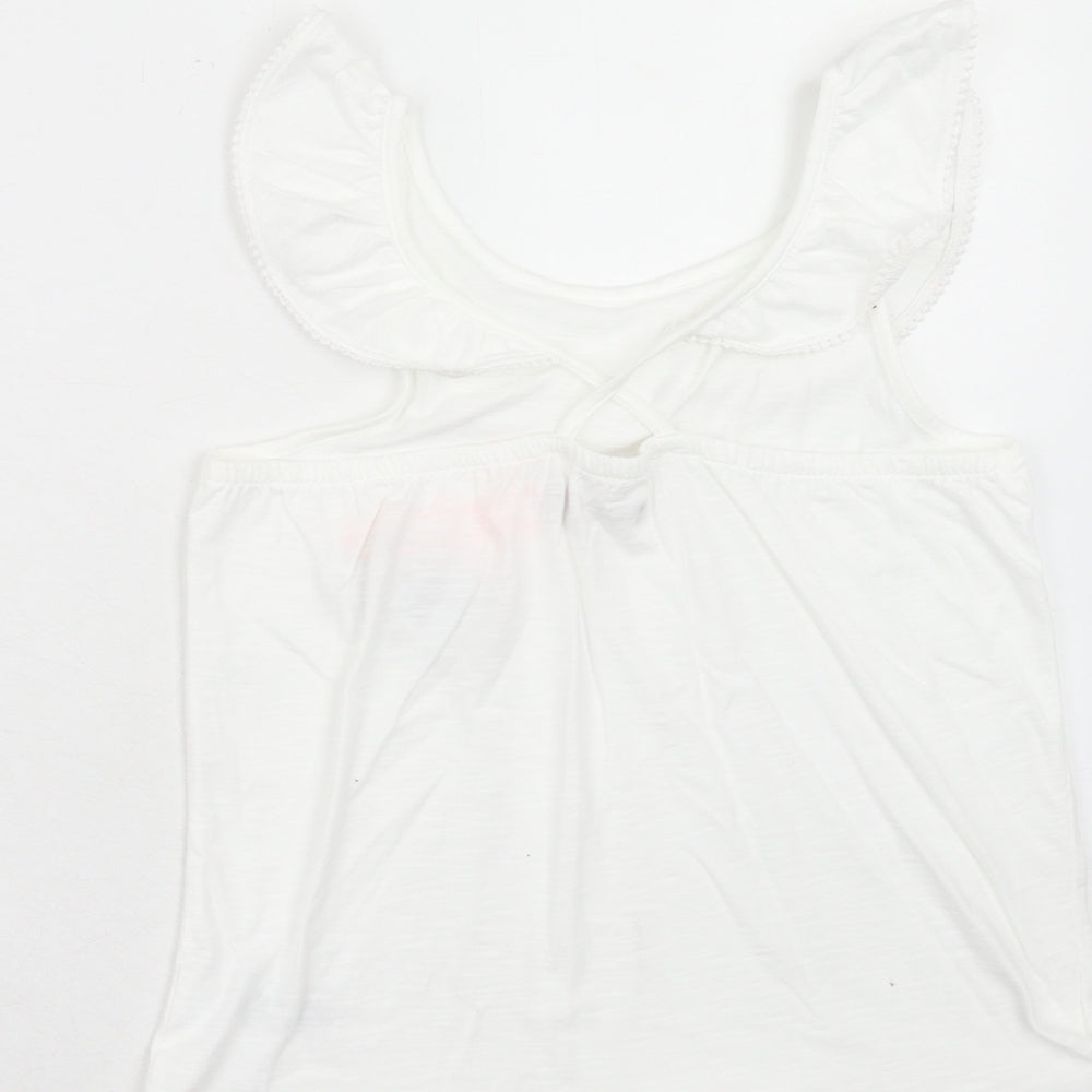 Oasis Girls White Cotton Basic Blouse Size 12 Years Round Neck Pullover