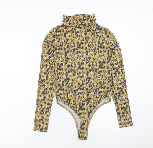 Primark Womens Brown Animal Print Polyester Bodysuit One-Piece Size XS Snap - Size 6-8 Leopard Print