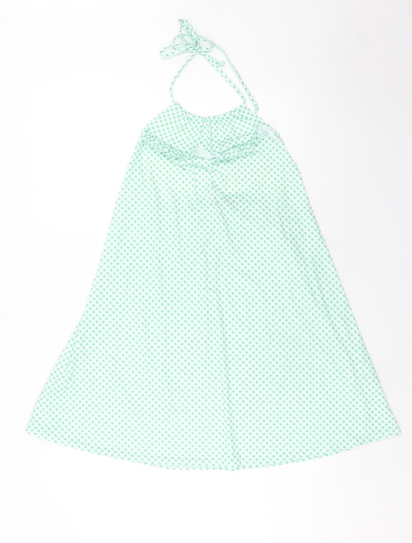 Boohoo Womens Green Geometric Polyester A-Line Size 10 Halter Tie - Open Back