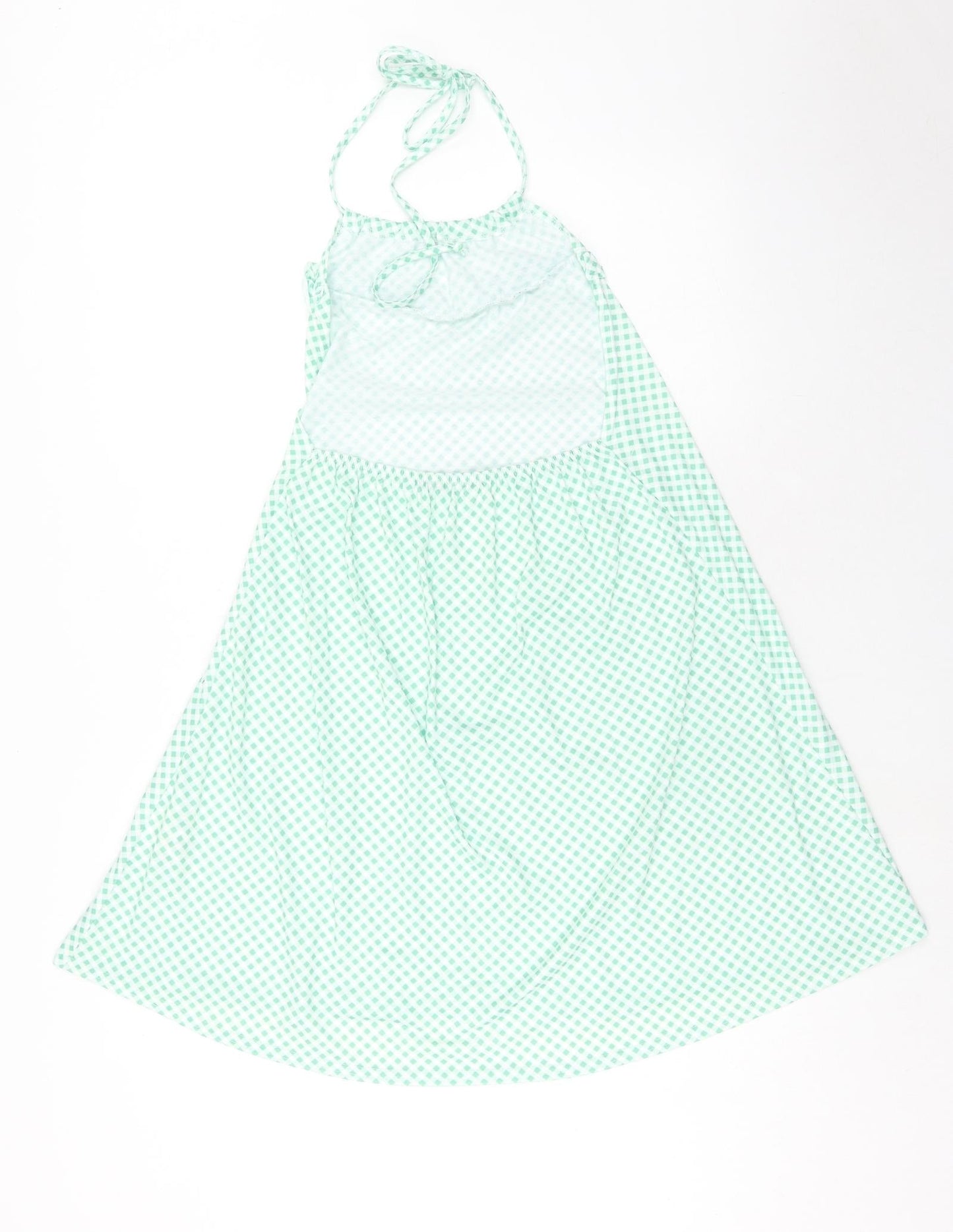 Boohoo Womens Green Geometric Polyester A-Line Size 10 Halter Tie - Open Back