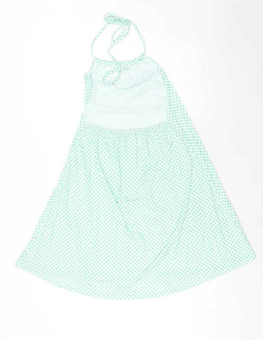 Boohoo Womens Green Geometric Polyester A-Line Size 10 Halter Tie - Open Back