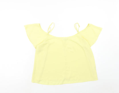 Miss Selfridge Womens Yellow Polyester Basic Tank Size 14 Square Neck - Cold Shoulder