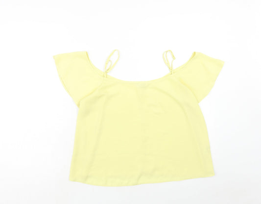 Miss Selfridge Womens Yellow Polyester Basic Tank Size 14 Square Neck - Cold Shoulder