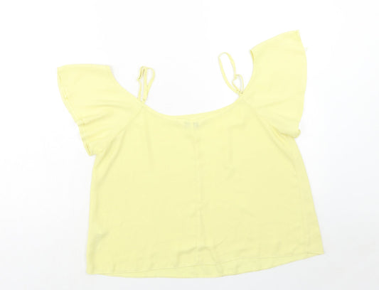 Miss Selfridge Womens Yellow Polyester Basic Tank Size 14 Square Neck - Cold Shoulder