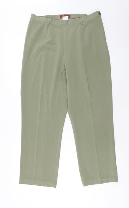 Essential Womens Green Polyester Trousers Size 16 Regular Button