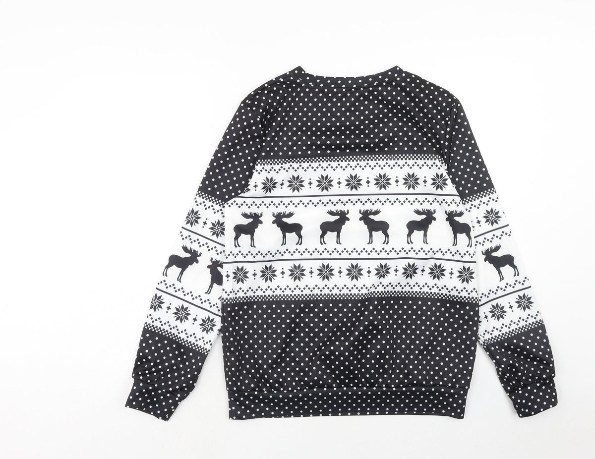 Preworn Womens Black Fair Isle Polyester Pullover Sweatshirt Size L Pullover