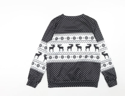 Preworn Womens Black Fair Isle Polyester Pullover Sweatshirt Size L Pullover