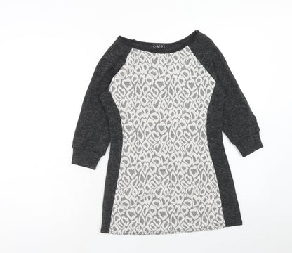 CMD Womens Grey Geometric Polyester Basic Blouse Size 10 Round Neck - Lace Detail