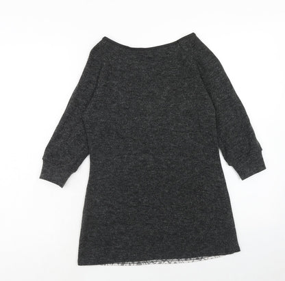 CMD Womens Grey Geometric Polyester Basic Blouse Size 10 Round Neck - Lace Detail