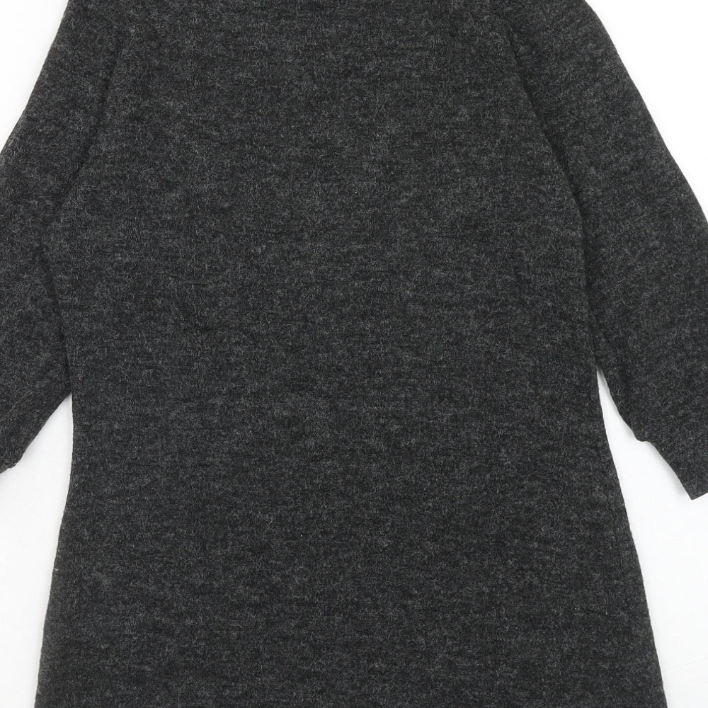 CMD Womens Grey Geometric Polyester Basic Blouse Size 10 Round Neck - Lace Detail