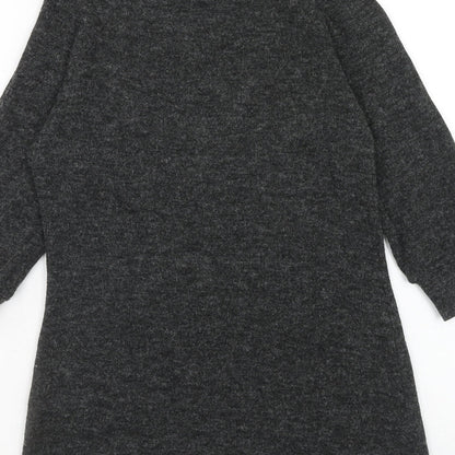 CMD Womens Grey Geometric Polyester Basic Blouse Size 10 Round Neck - Lace Detail