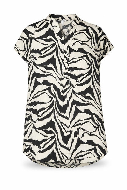 H&M Womens Brown Geometric Viscose Shirt Dress Size S V-Neck Pullover