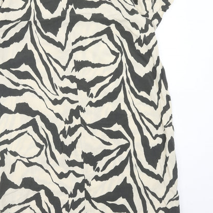 H&M Womens Brown Geometric Viscose Shirt Dress Size S V-Neck Pullover