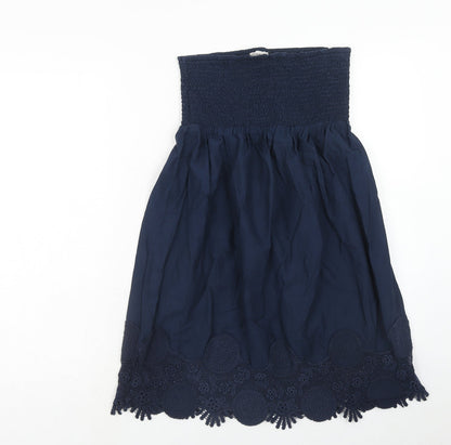 NEXT Womens Blue Cotton A-Line Size 10 Off the Shoulder Pullover - Lace Details